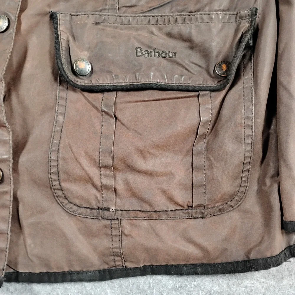 Barbour Ladies Utility Waxed Cotton Jacket Brown LWX0004 Size US 12 UK 16 Fair - Picture 6 of 16